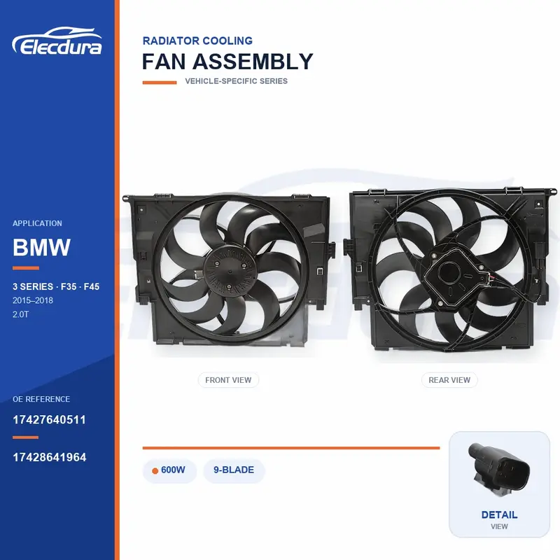 Radiateurkoelventilator compleet voor BMW F35 / F45 600W 17427640511 Bulklevering
