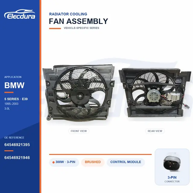 Conjunto da ventoinha de arrefecimento do radiador para BMW E39 300W 64546921395 Fornecimento em massa