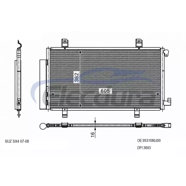 9531080J00 Suzuki Sx4 2007-2013 Skraplacz klimatyzacji 16mm rdzeń