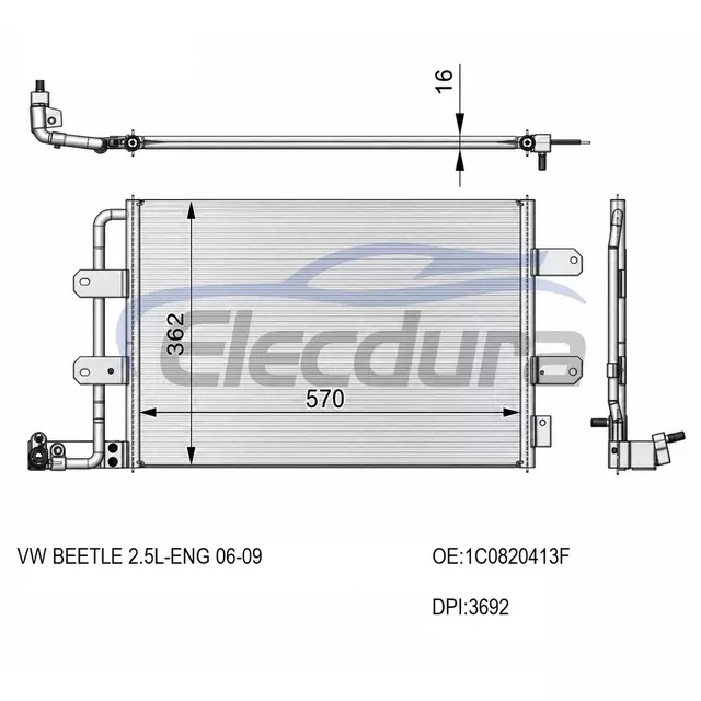 1C0820413F Volkswagen Beetle 2006-2009 2.5LA/C kondensator