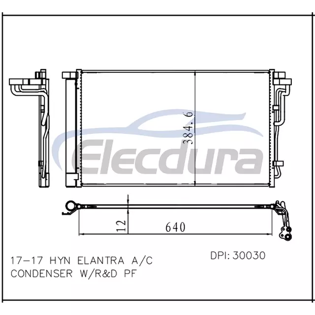 97606-F2000 Hyundai Elantra 2017+ Ansamblu condensator A/C miez de 12 mm