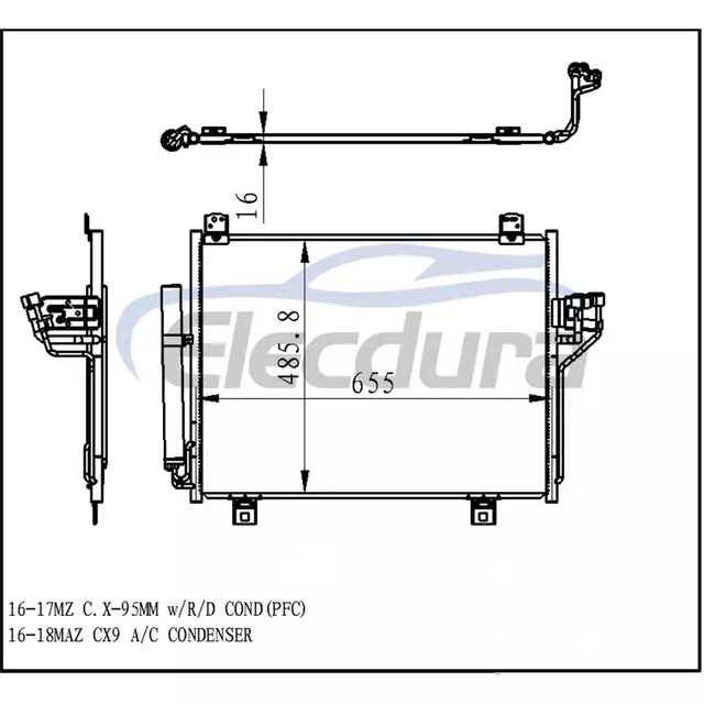 TK4861480 Mazda Cx9 2016-2018 A/C kondenz&aacute;tor, 16 mm-es mag