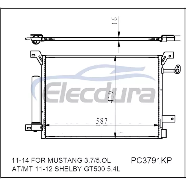 AR3Z19712A Ford Mustang 2011-2014 A/C kondenz&aacute;tor 16mm j&aacute;dro