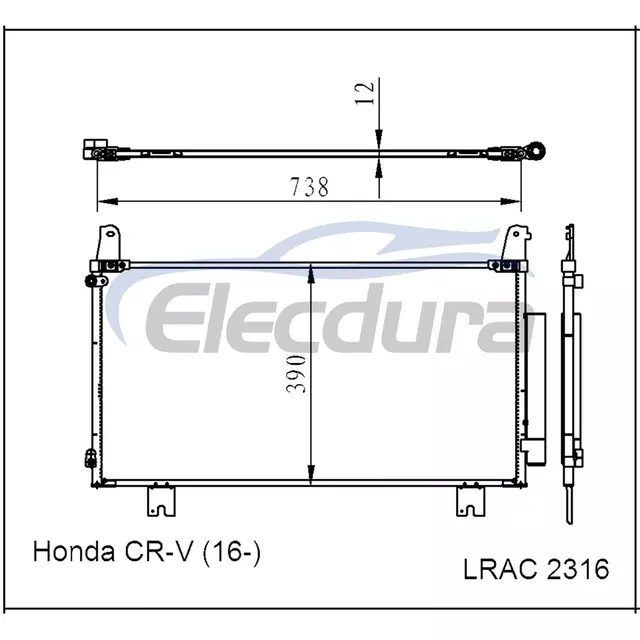 80110T0AA01 Honda Cr-V 2012-2015 Condensatore A/C con ricevitore/essiccatore Nucleo da 12 mm
