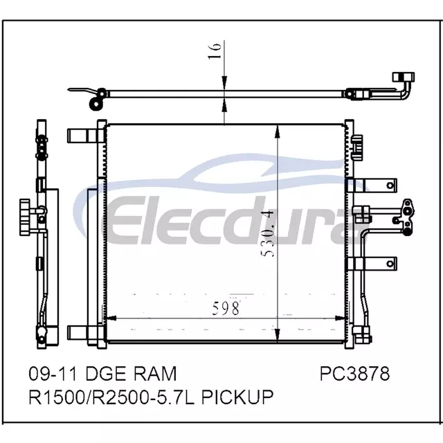 52014588AB Dodge Ram 1500 2009-2011 Condensatore A/C Nucleo da 16 mm
