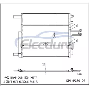 68312697AC Dodge Ram-Pickup 1500 2019-2022 3.0TD / 3.6H / 3.6LA/C 콘덴서(수신기/건조기 16mm 코어 포함)