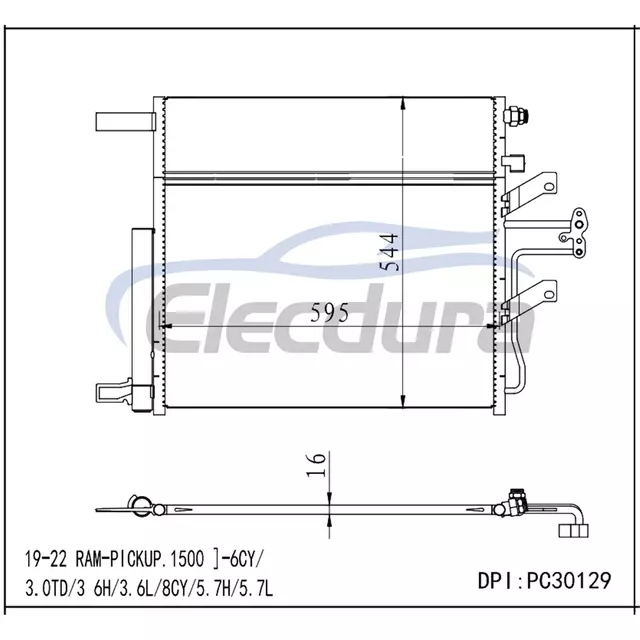 68312697AC Dodge Ram-Pickup 1500 2019-2022 3.0TD / 3.6H / 3.6LA/C Конденсатор с ресивером/осушителем, сердечник 16 мм