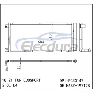H6BZ-19712B Ford Ecosport 2018-2021 2.0LA/C Ansamblu condensator 0,63 IN Miez