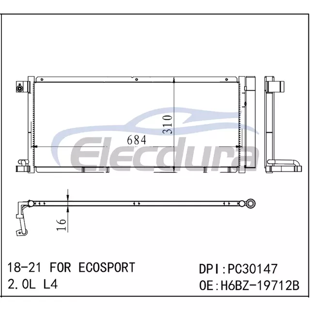 H6BZ-19712B Ford Ecosport 2018-2021 2,0LA/C Condenser Assembly 0,63 IN Core