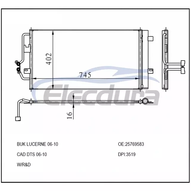 25769583 Buick Lucerne 2006-2011 Kondensor A/C Aluminium