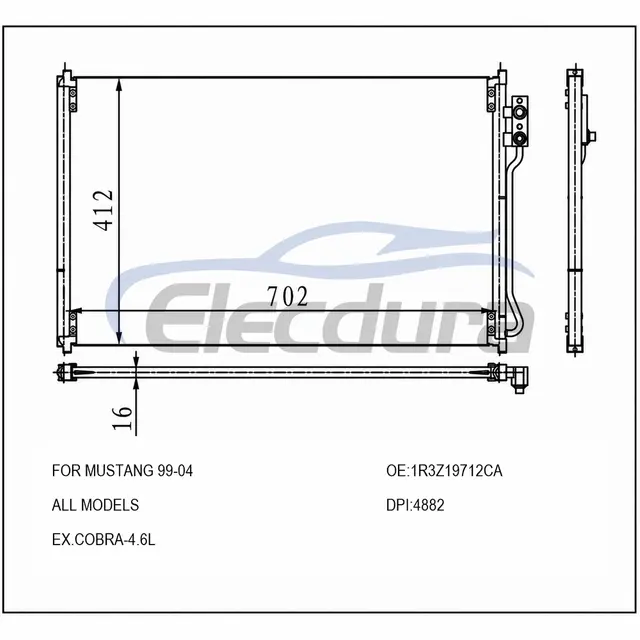 1R3Z19712CA Ford Mustang todos los modelos Ex Cobra 1999-2004 4.6L Condensador de A/C