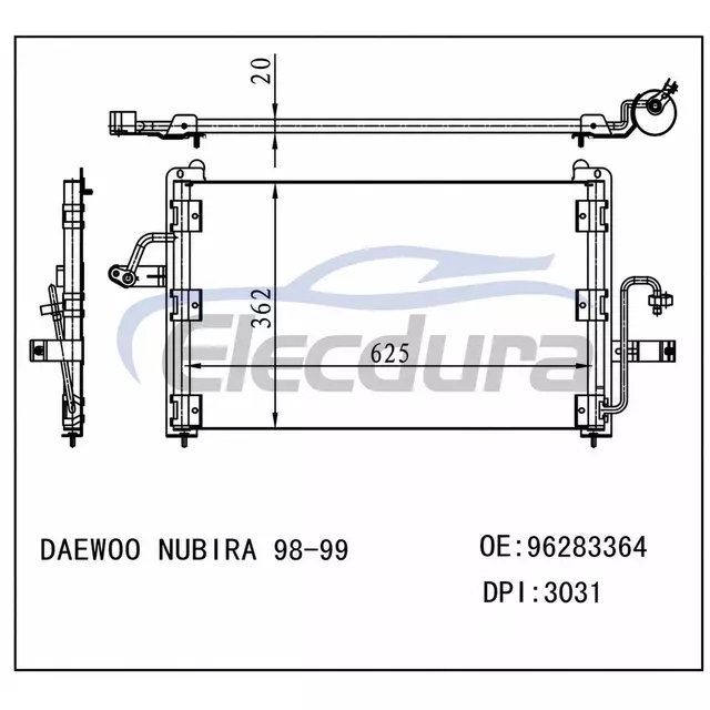 96283364 Daewoo Nubira 1998-1999 A/C kondenz&aacute;tor 20mm j&aacute;dro