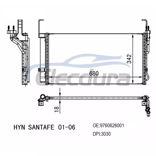9760626001 Hyundai Santafe 2001–2006 A/C-Kondensator