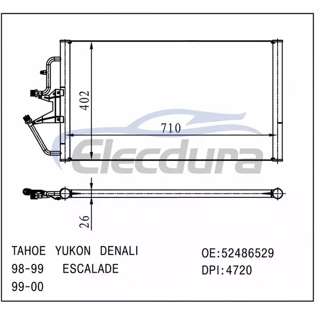 52486529 Cadillac Escalade 1999-2000 Kondensor A/C Ketebalan Inti 26mm
