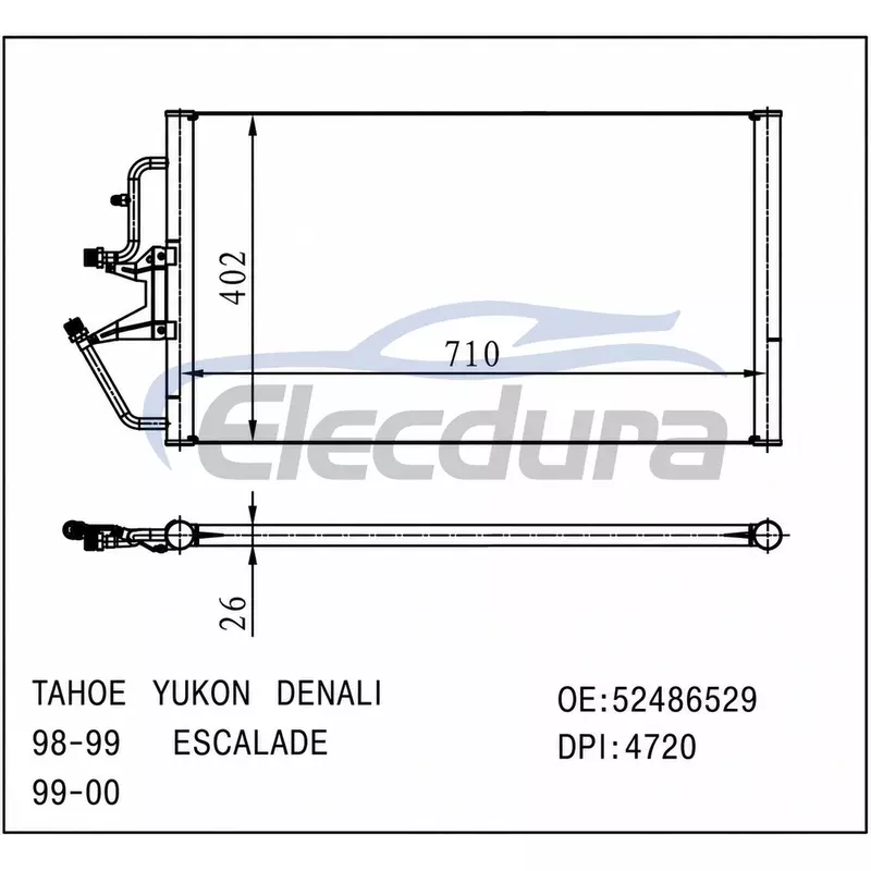 52486529 Cadillac Escalade 1999-2000 Конденсатор кондиционера, сердечник 730 x 410 x 16 мм