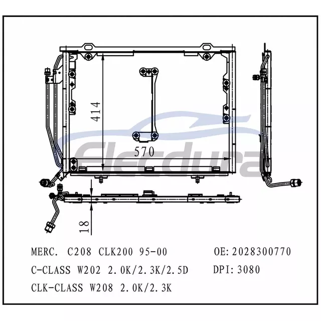 2028300770 Mercedes-Benz C230 W202 1999-2000 Condensador de A/C