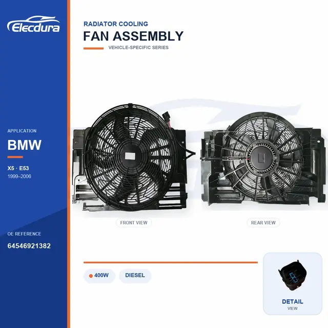 ラジエーター冷却ファンASSY BMW用 E53 400W 64546921382 バルク電源