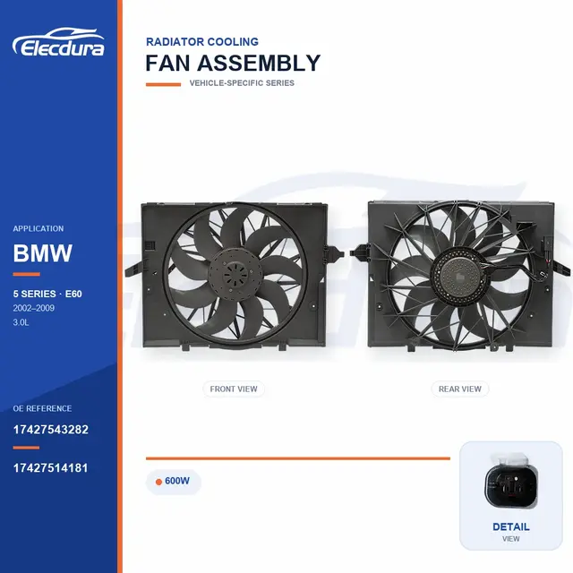 Conjunto da ventoinha de arrefecimento do radiador para BMW E60 600W 17427543282 Fornecimento em massa