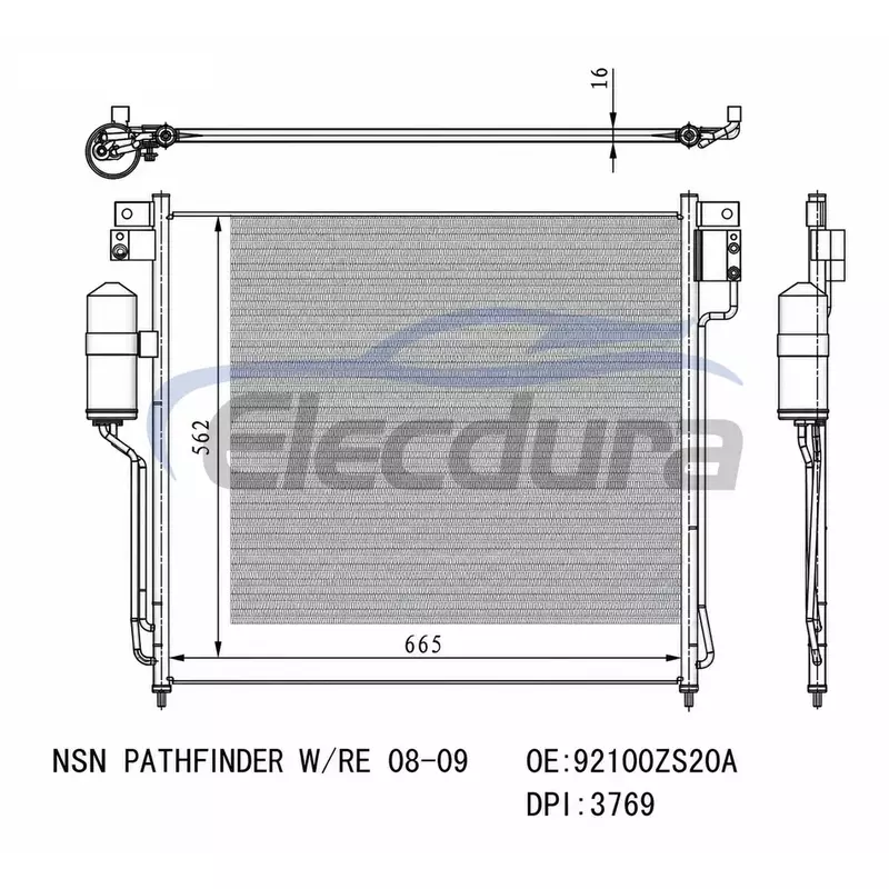 92100ZS20A 日産パスファインダー 2008-2012 A/C コンデンサー 16mm コア