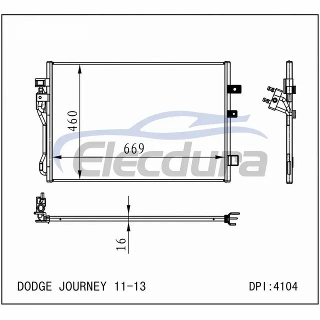 68102117AA Dodge Dge Journey 2011-2015 Condensateur A/C Noyau 16 mm