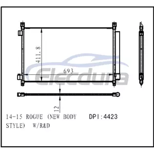 921004BA0A Nissan Rogue 2014-2015 Condensator A/C miez de 121 mm