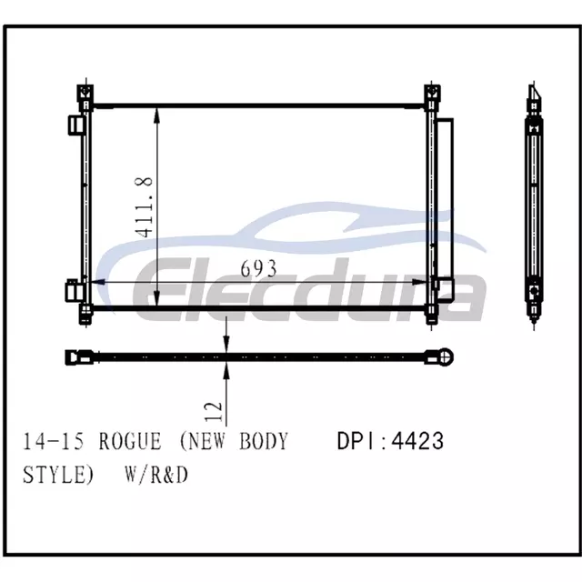 921004BA0A Nissan Rogue 2014-2015 Condensador de A/C N&uacute;cleo de 12 mm