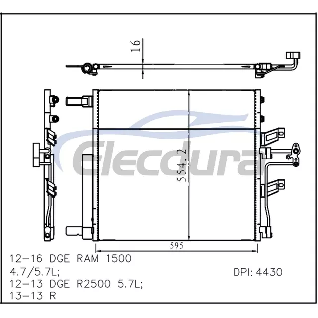 52014588AB Dodge Ram 1500 2012-2016 A/C kondenz&aacute;tor, 16 mm-es mag