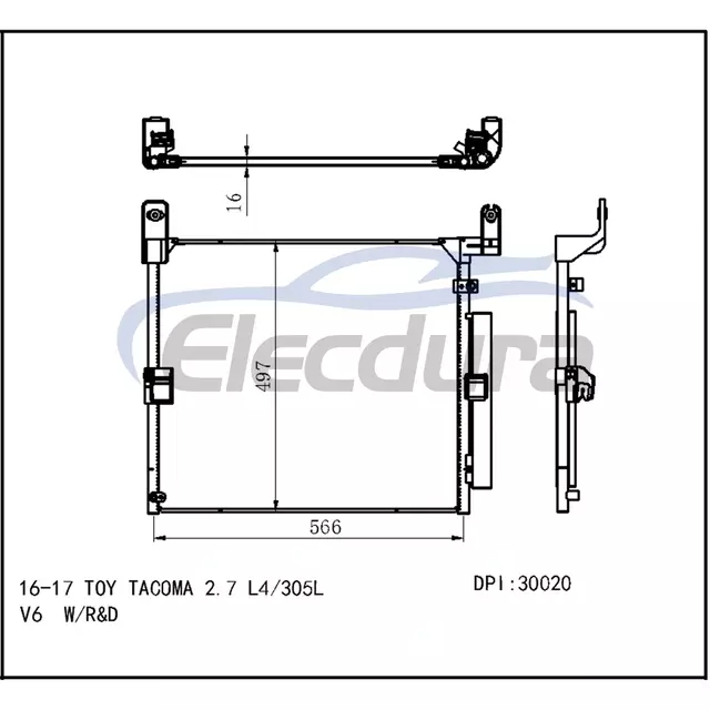 8845004011 Toyota Toy Tacoma 2 7 L4 2016-2017 L4/3.5L/V6 Конденсатор кондиционера, сердечник 16 мм