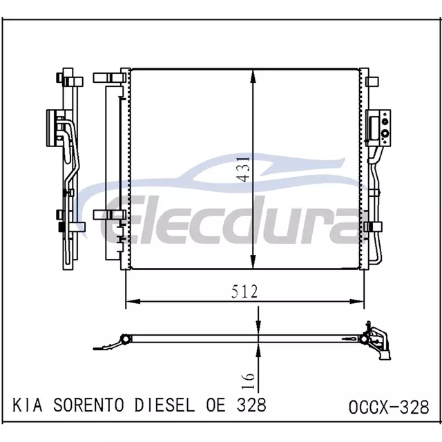 97606-2B700 Hyundai Santa Fe 2006+ 2.2DA/C Conjunto de condensador N&uacute;cleo de 16 mm