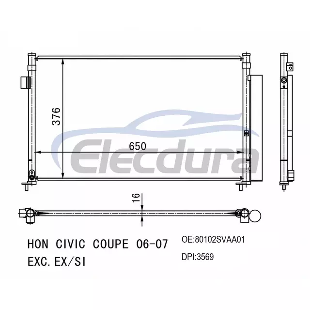 80102SVAA01 Honda Civic Exc Ex 2006-2007 A/C kondensator