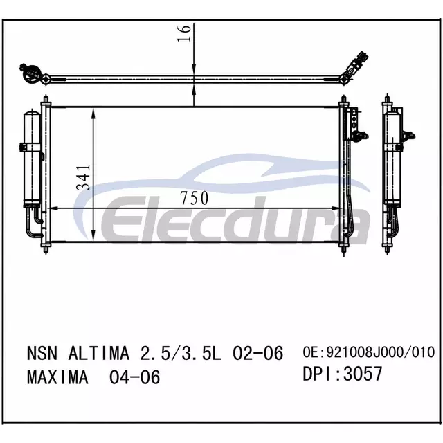 921104L010 Nissan Maxima 2004-2008 Skraplacz klimatyzacji 16mm rdzeń
