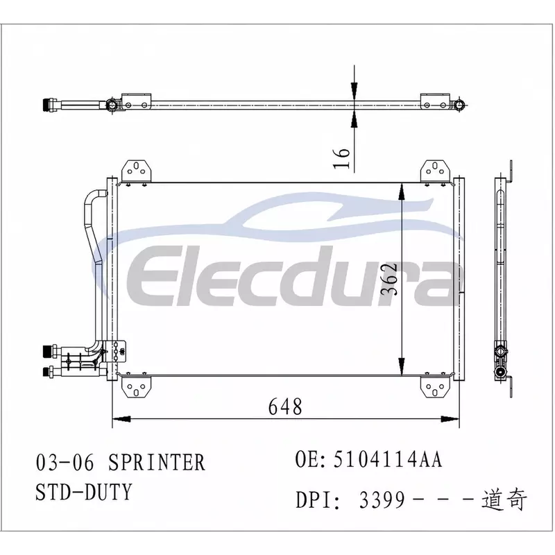5104114AA Dodge Sprinter 2003-2006 คอนเดนเซอร์เครื่องปรับอากาศ