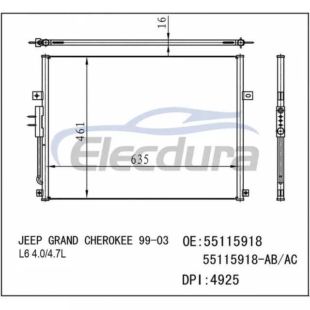 55115918 Jeep Grand Cherokee L6 4 0 1999-2003 L6/4.7LA/C Конденсатор
