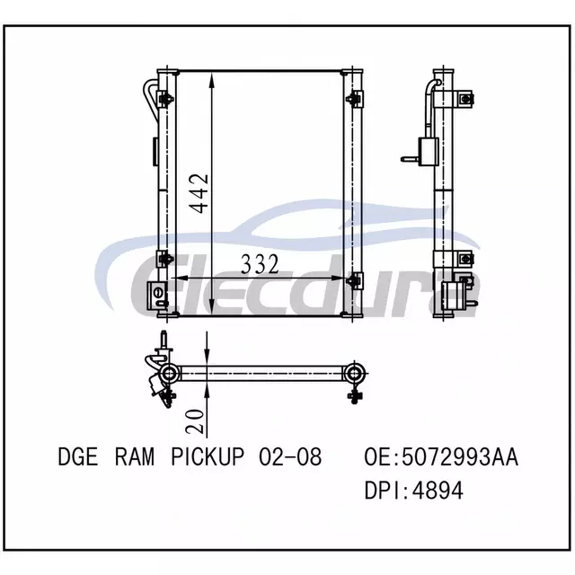 5072993AA Dodge Ram Pickup 2002-2008 Condensador de A/C N&uacute;cleo de 26 mm