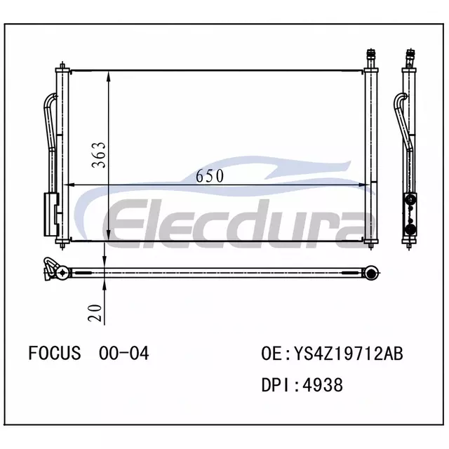 YS4Z19712AB Ford Focus 2000-2004 A/C kondenz&aacute;tor 20mm j&aacute;dro