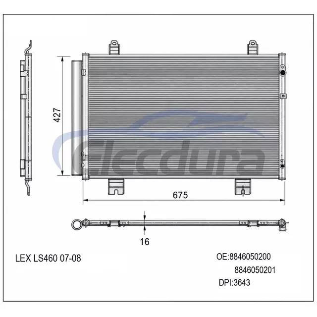 8846050200 Lexus Ls460 2007-2017 Skraplacz klimatyzacji 16mm rdzeń
