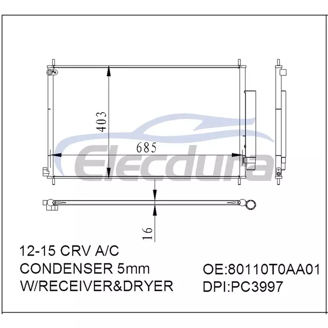 80110T0AA01 Honda Cr-V 2012-2015 Конденсатор переменного тока с ресивером/осушителем, сердечник 16 мм