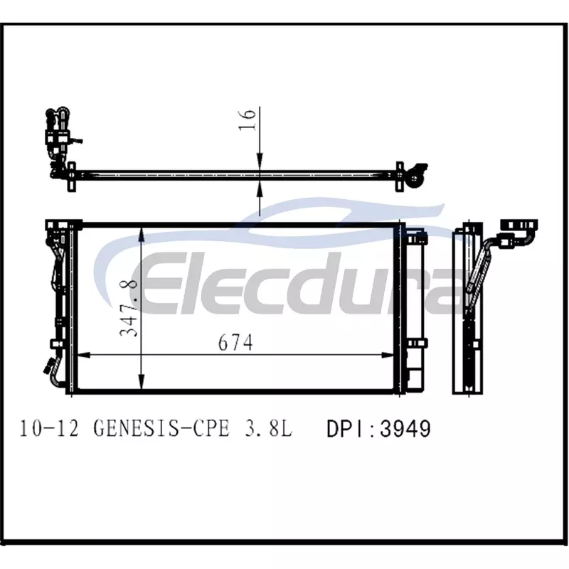 976062M100 Hyundai Genesis 2010-2012 3.8LA/C คอนเดนเซอร์พร้อมตัวรับสัญญาณ/แห้ง