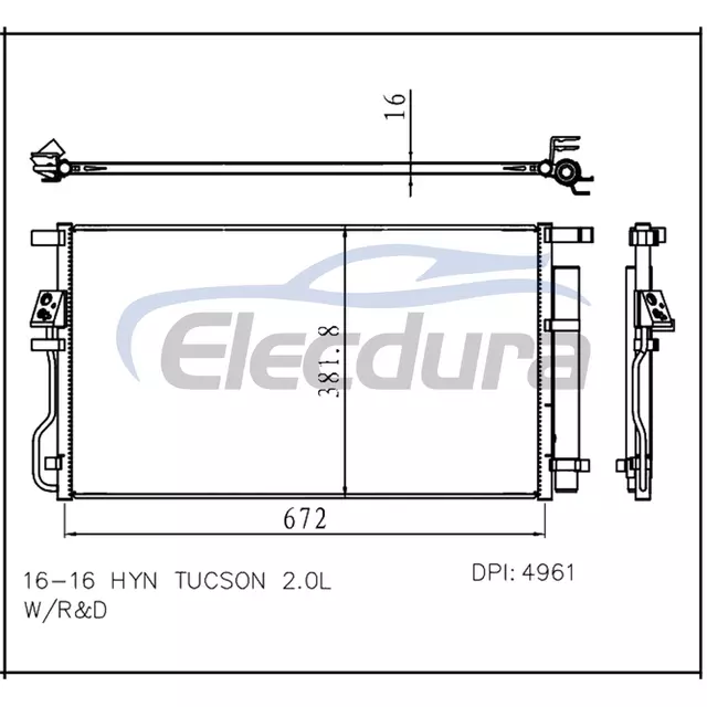 97606D3500 Hyundai Tucson 2016+ 2.0LA/C Ansamblu condensator miez de 16 mm
