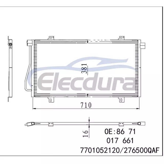 8671017661 Renault Master II Box 2000+ A/C kondensator 16mm kerne