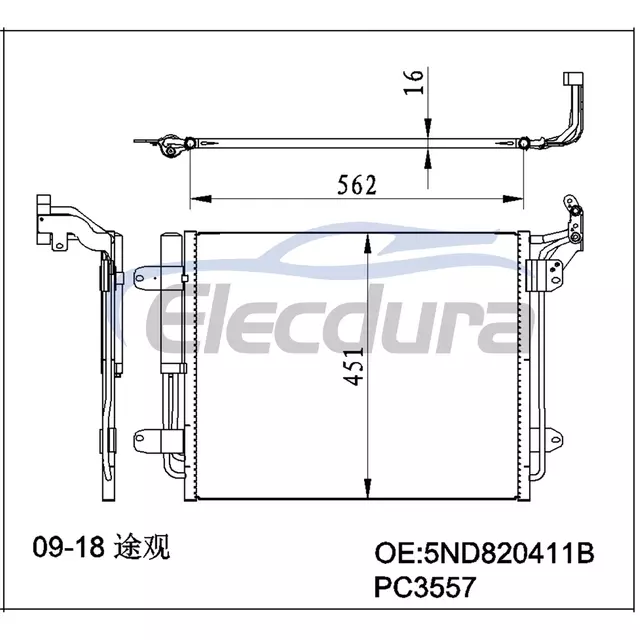 5N0820411C Volkswagen Tiguan 2009-2018 A/C kondenz&aacute;tor 16mm j&aacute;dro