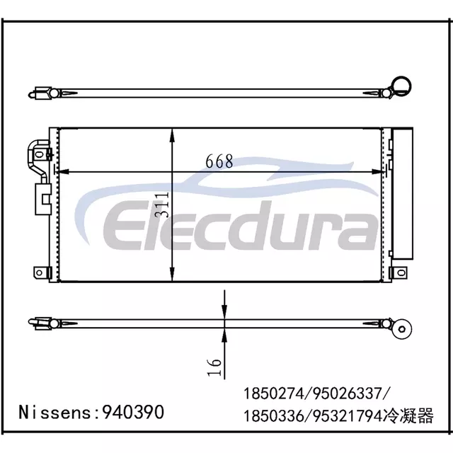 1850274 Vauxhall Mokka 2012+ Конденсатор кондиционера, сердечник 16 мм