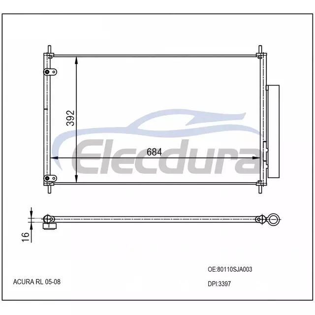 80110SJA003 Acura RL 2005-2012 Конденсатор кондиціонера та осушувач приймача в зборі