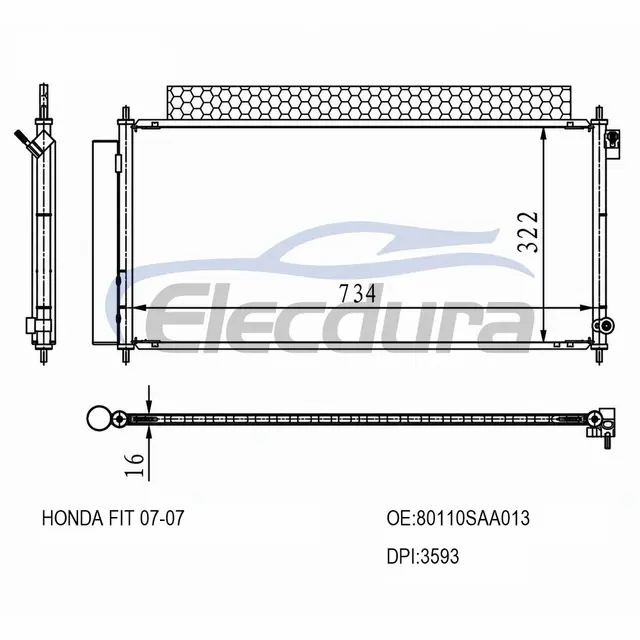 80110SAA013 Honda Fit 2007+ Condensatore A/C Assemblaggio